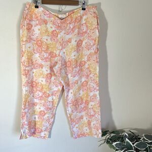 J Jill Linen Crop Capri Pants Women’s Size Large Pockets Floral Straight Leg